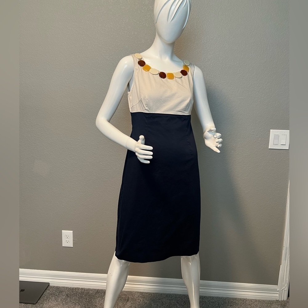 Boden beaded Sheath cream navy dress Size 6R